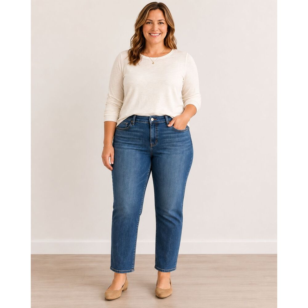 Eileen Fisher Jeans Womens 16 Stretch Straight Leg Blue Denim Mid Rise Cotton